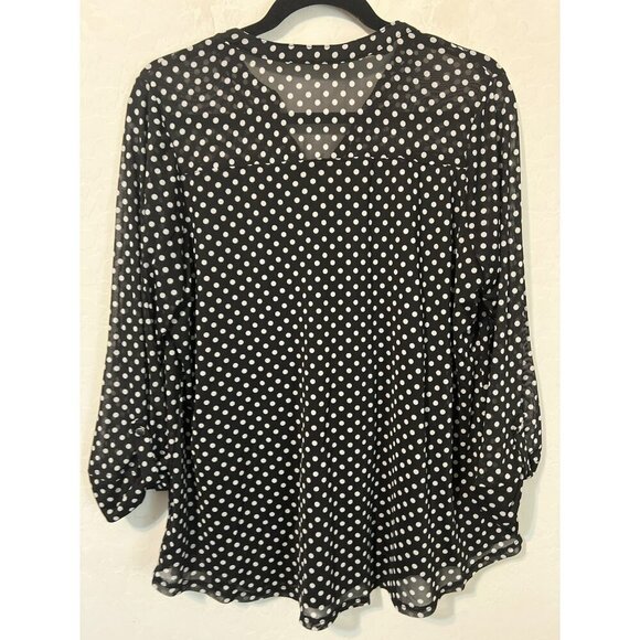 Women Black White Sheer Polka Dot Lined Blouse Mandarin Collar Sz 1X - Picture 5 of 6